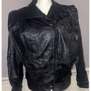 Vintage 80s DERIMOD Asymmetric Ostrich Embossed Leather Jacket Batwing Bomber M
